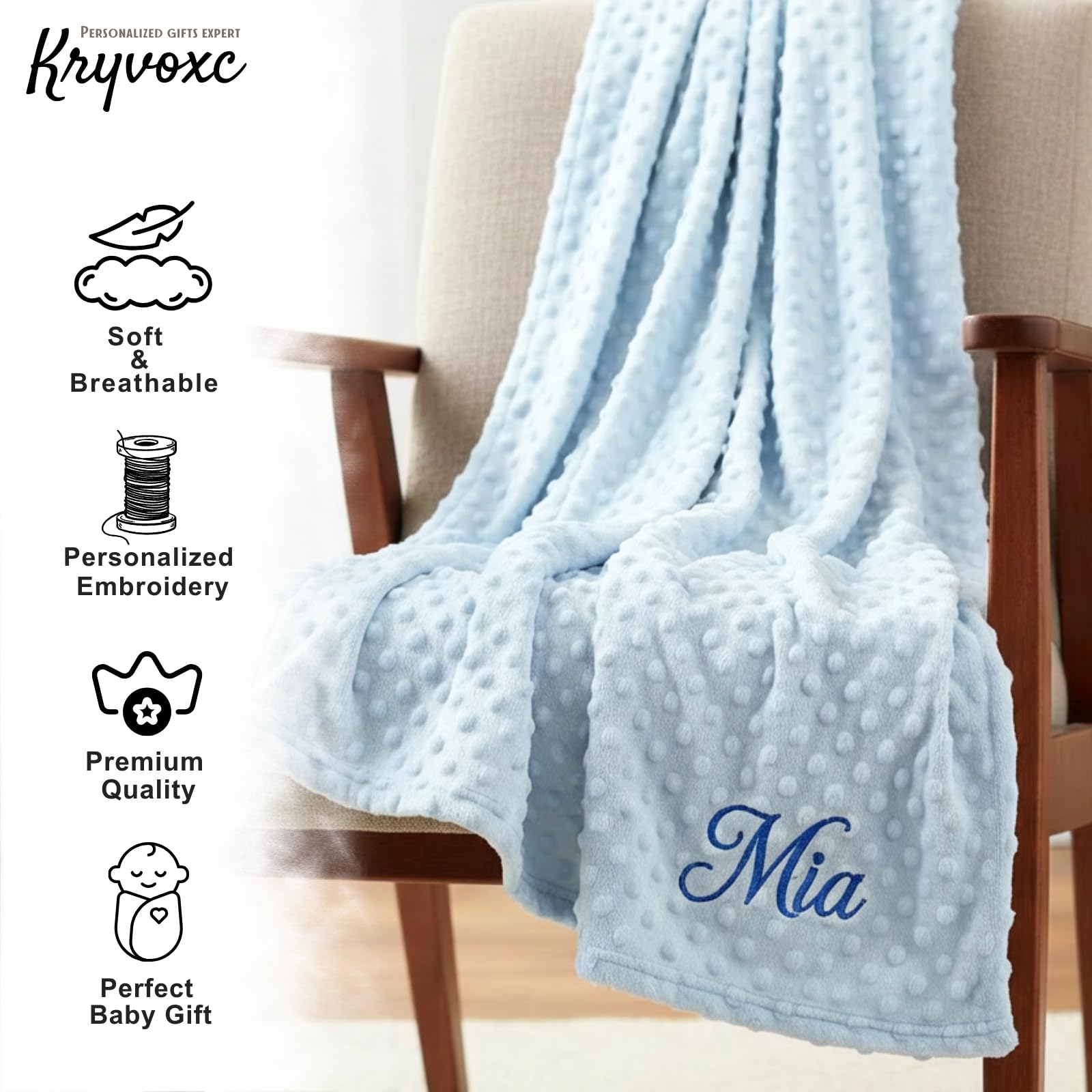 Personalized Baby Blanket and Plush Bunny Set, Custom Baby Blankets and Rabbit with Name, Personalized 2 in 1 Gift Set for Boy Girl Toddlers, Minky Dot Swaddle, Gift Set for Showering, Birthday - 4