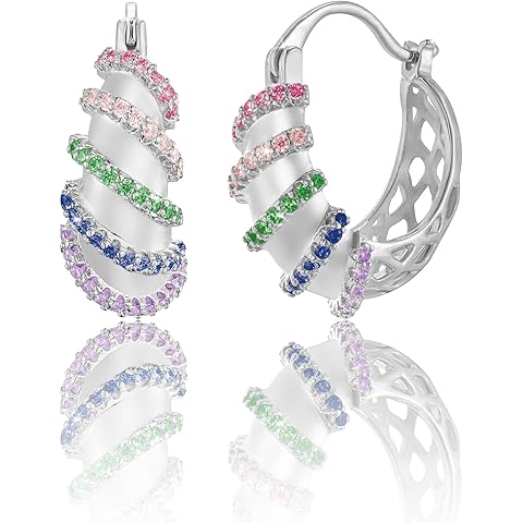 14K Glod Hoop Rhinestone Earrings for Women Costume Jewelry