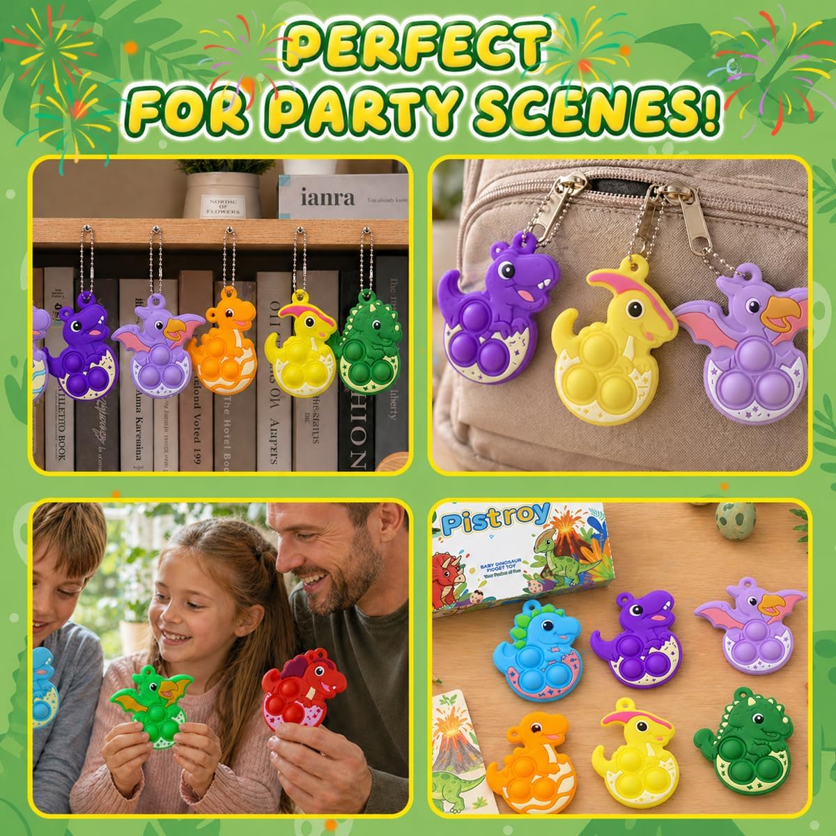 30 PCS Mini Dinosaur Pop Keychains for Kids, Bulk Pop Fidget Toys for Dinosaur Party Favors, Goodie Bags, Classroom Prizes, Treasure Box Rewards and Pinata Fillers