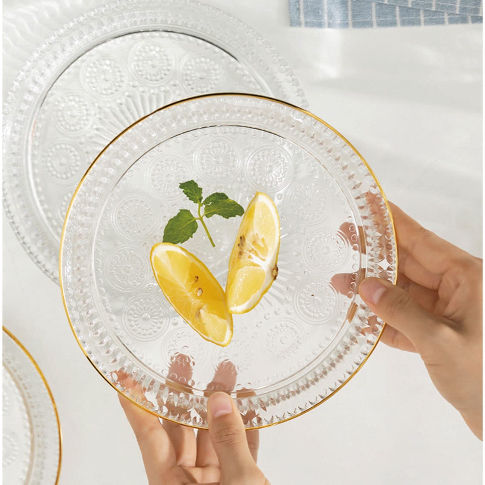 PTTRNS Salatschüssel Geprägte Glasschale 2-teilig Set 35 Unzen Große Dessertschüssel Salatschüssel Stapelbare Multifunktionale Küchenschüssel Getreide Pasta Schüssel Set Servierschale
