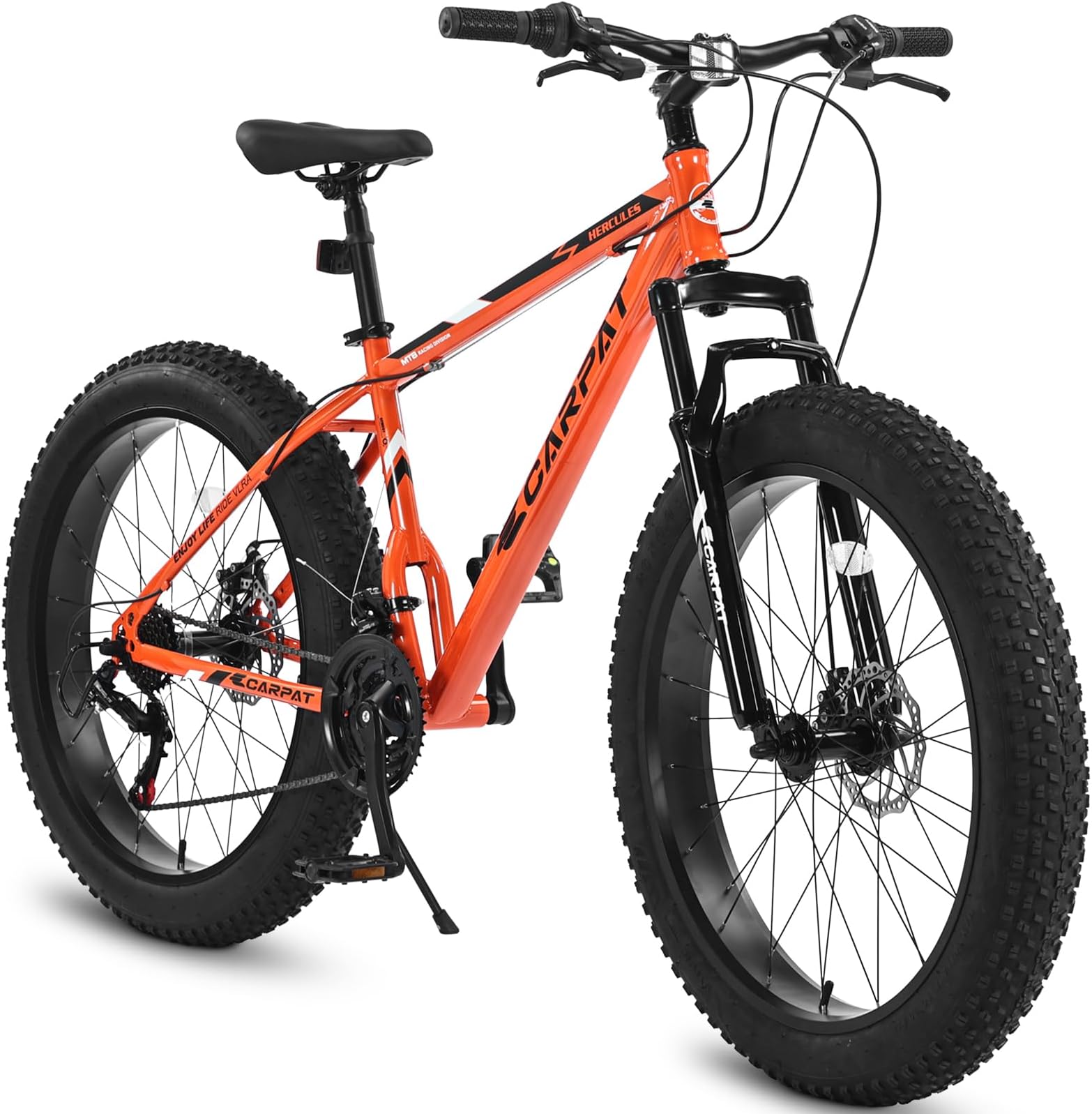 26 Inch Fat Tire Bike Adult/Youth Full 21 Speed Mountain Bike, Dual Disc Brake, High-Carbon Steel Frame, Front Suspension, Mountain Trail Bike, Urban Commuter City Bicycle