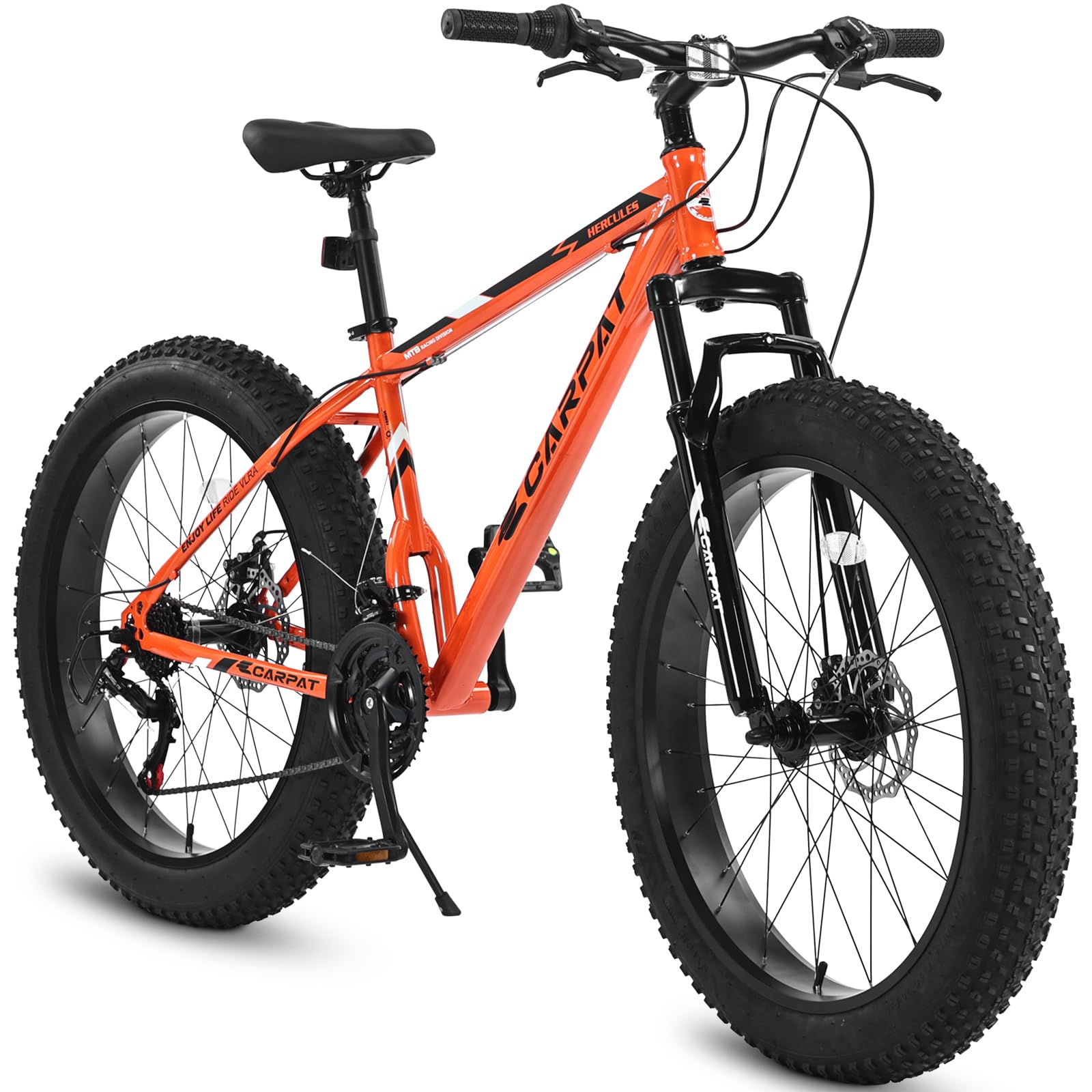 26 Inch Fat Tire Bike Adult/Youth Full 21 Speed Mountain Bike, Dual Disc Brake, High-Carbon Steel Frame, Front Suspension, Mountain Trail Bike, Urban Commuter City Bicycle