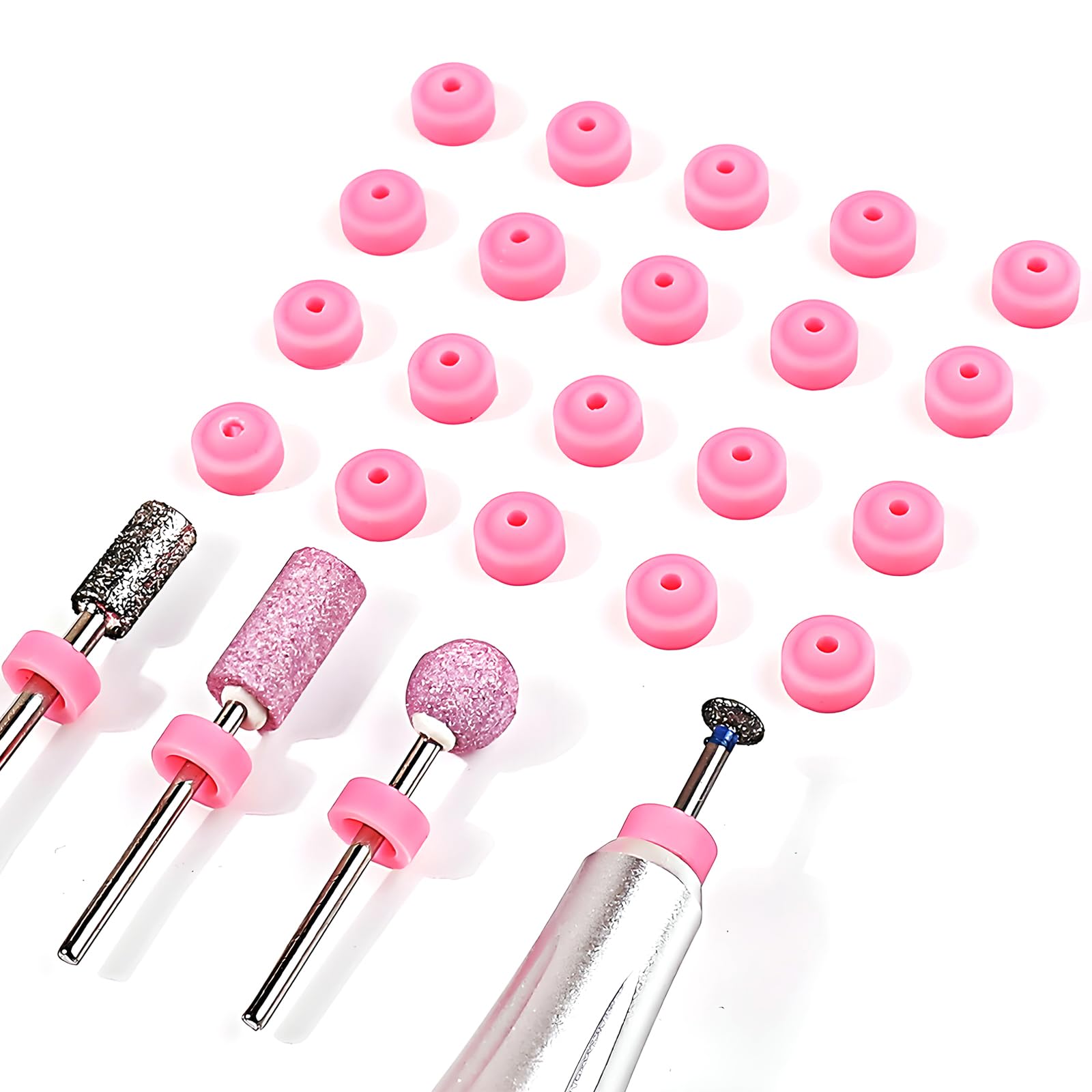Wjelet 20 Pcs Nail Drill Dust Cover, Nail Drill Bits Caps, Nail Sanding Cap for Nail drill Bits Cuticle Nail Drill Bit Dust Cover Pink