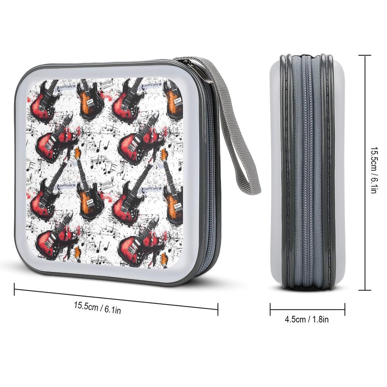 Guitar Music Vintage CD Case Plastic DVD Case Holder Wallet Disc Storage Organizer for Car Travel