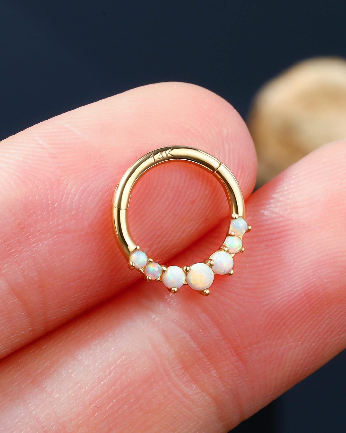 Jewseen 14K Gold Septum Ring with Lined CZ 14K Solid Gold Septum Piercing Jewelry 16G Daith Earrings for Women Opal Stainless Steel Daith Piercing Jewelry