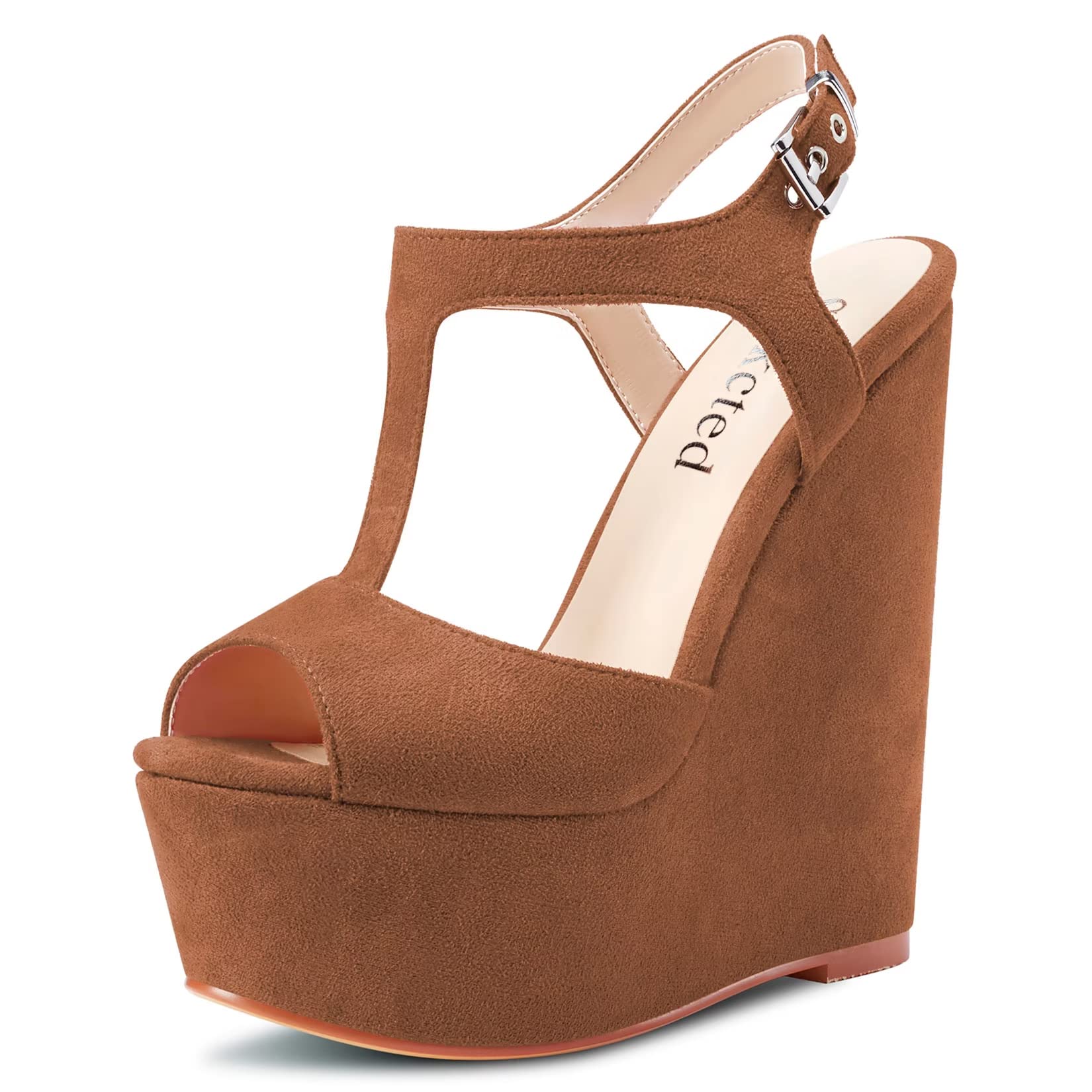 Saekcted Mujer Alto High cuña esparto Plataforma Heel Abierta Punta Sandalias T-strap Correa Tobillo Cierre con Hebilla Fiesta Dress Cute Zapatos