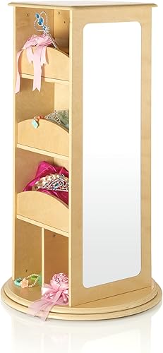 Miniatura 7 de Guidecraft Almacenamiento giratorio de disfraces - Natural estantes de almacenamiento de juegos de simulación para niños con 2 espejos y ganchos,