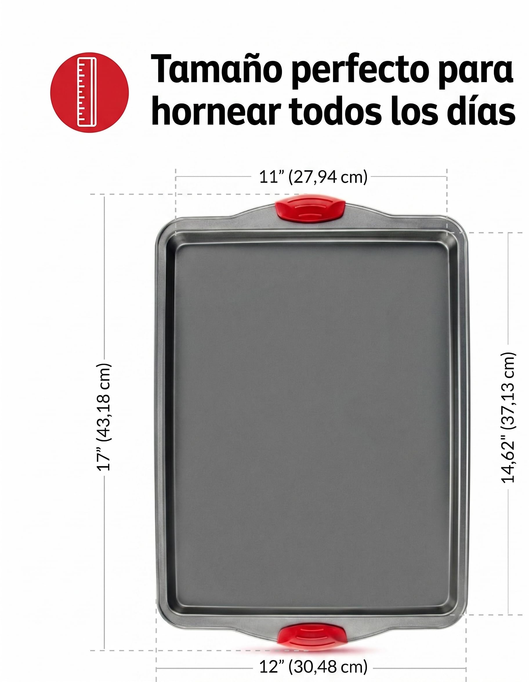 Bandejas Horno Antiadherentes Juego 3 Piezas - Bandejas de Horno para Hornear de Acero al Carbono Resistentes a Deformaciones y Óxido, Sin PFOA, con Asas de Silicona, Aptas para Lavavajillas