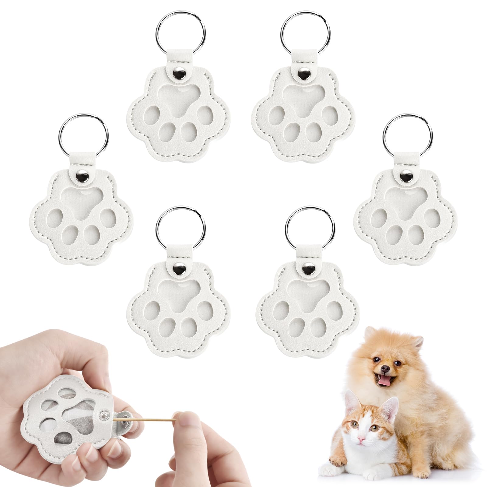 softum Cat Dog Hair Keychain 6pcs, Cat Fur Memory Charm, Dog Hair Collector Keychain, Pet Fur Keepsake, Pet Memorial Gifts, Multiple Colors, 9*6 cm
