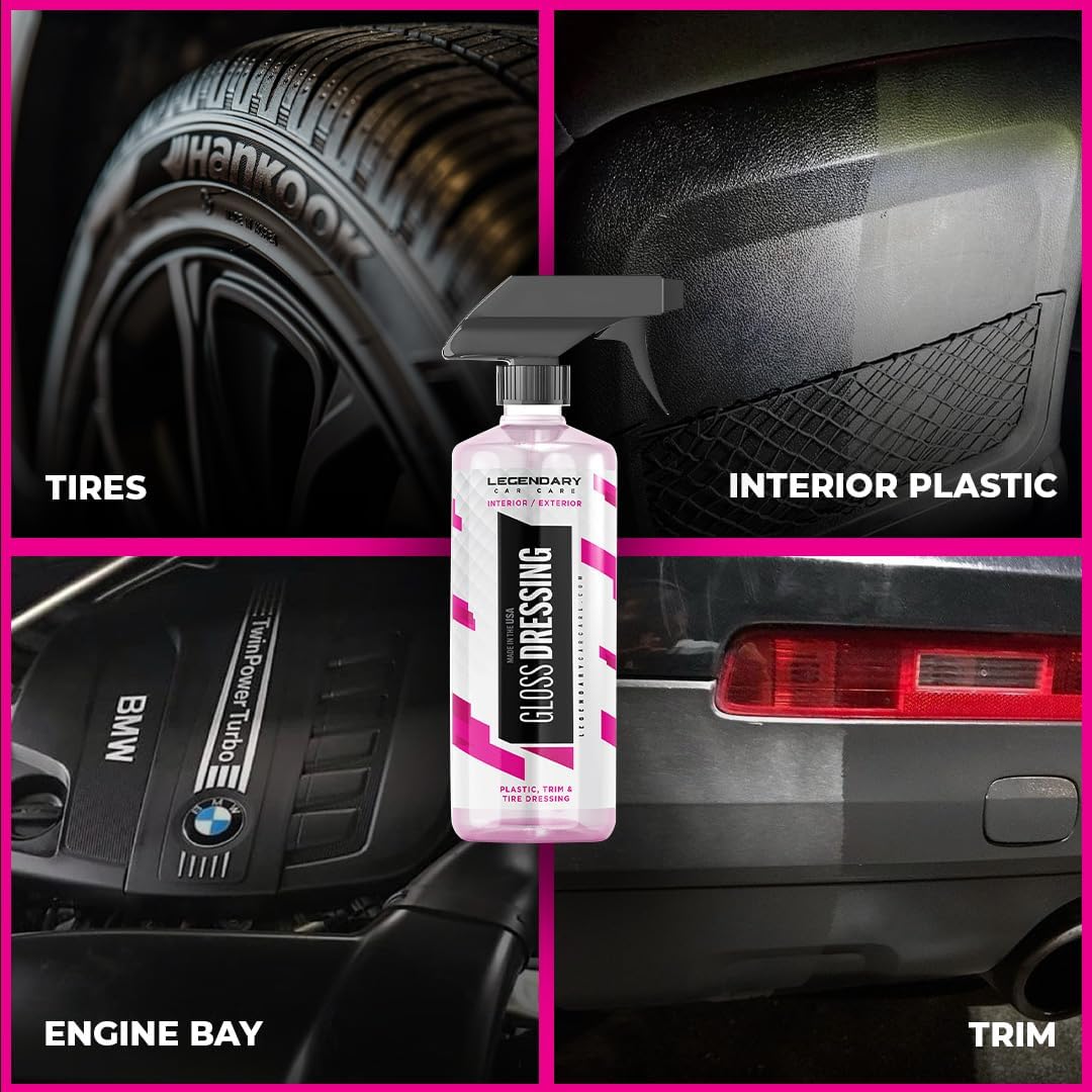 Legendary Gloss Dressing with Applicator 16oz - Tire Shine Spray & Plastic Restorer – Water Based & Non-Greasy Interior/Exterior Detailing Spray - Trim, Rubber, Vinyl & Plastic Restorer for Cars - Image 2