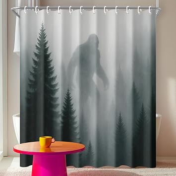 Sasquatch Squatch Shower Curtain 72x72 Inch Forest Monster Bathroom Decor Misty Pine Woods Mountain Rustic Cabin Lodge Gothic Yeti Cryptid Spooky Polyester Fabric Men Funny Art Green