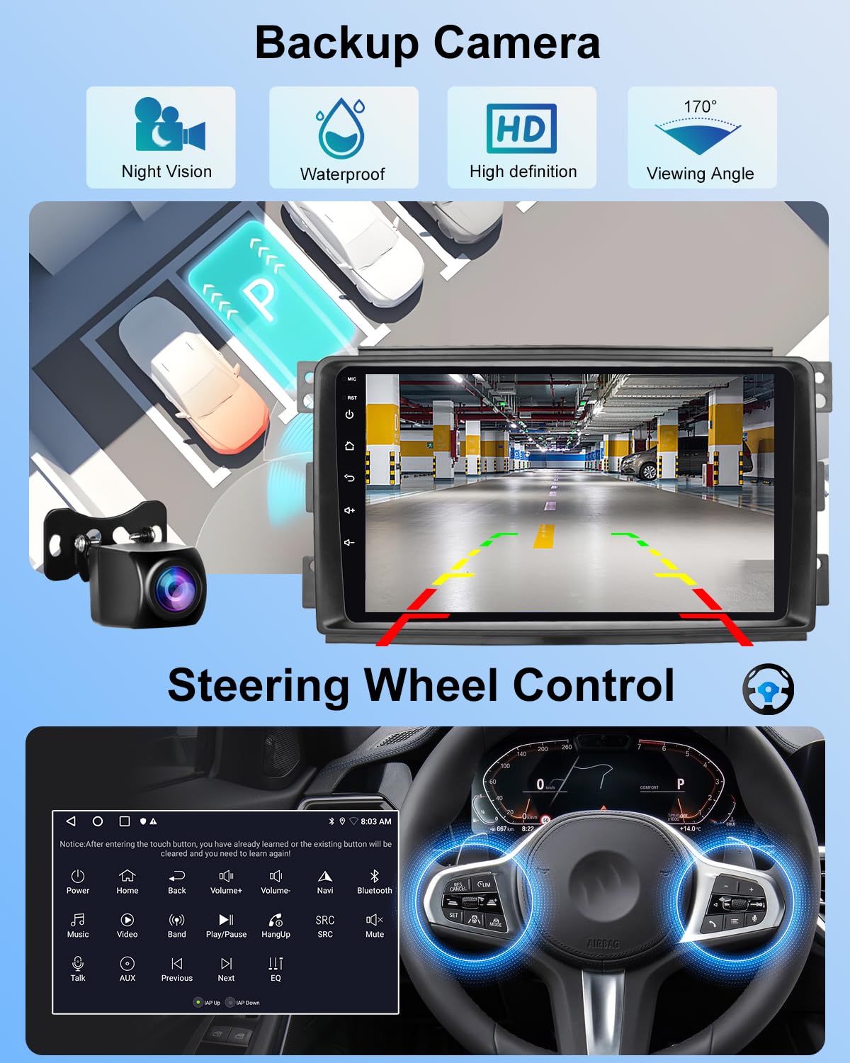 Autoradio Android NHOPEEW 2G+64G per Benz Smart Fortwo 451 2005-2010 - Carplay wireless e Android Auto - Autoradio Carplay da 9 pollici con WiFi EQ GPS FM RDS + telecamera posteriore AHD e microfono