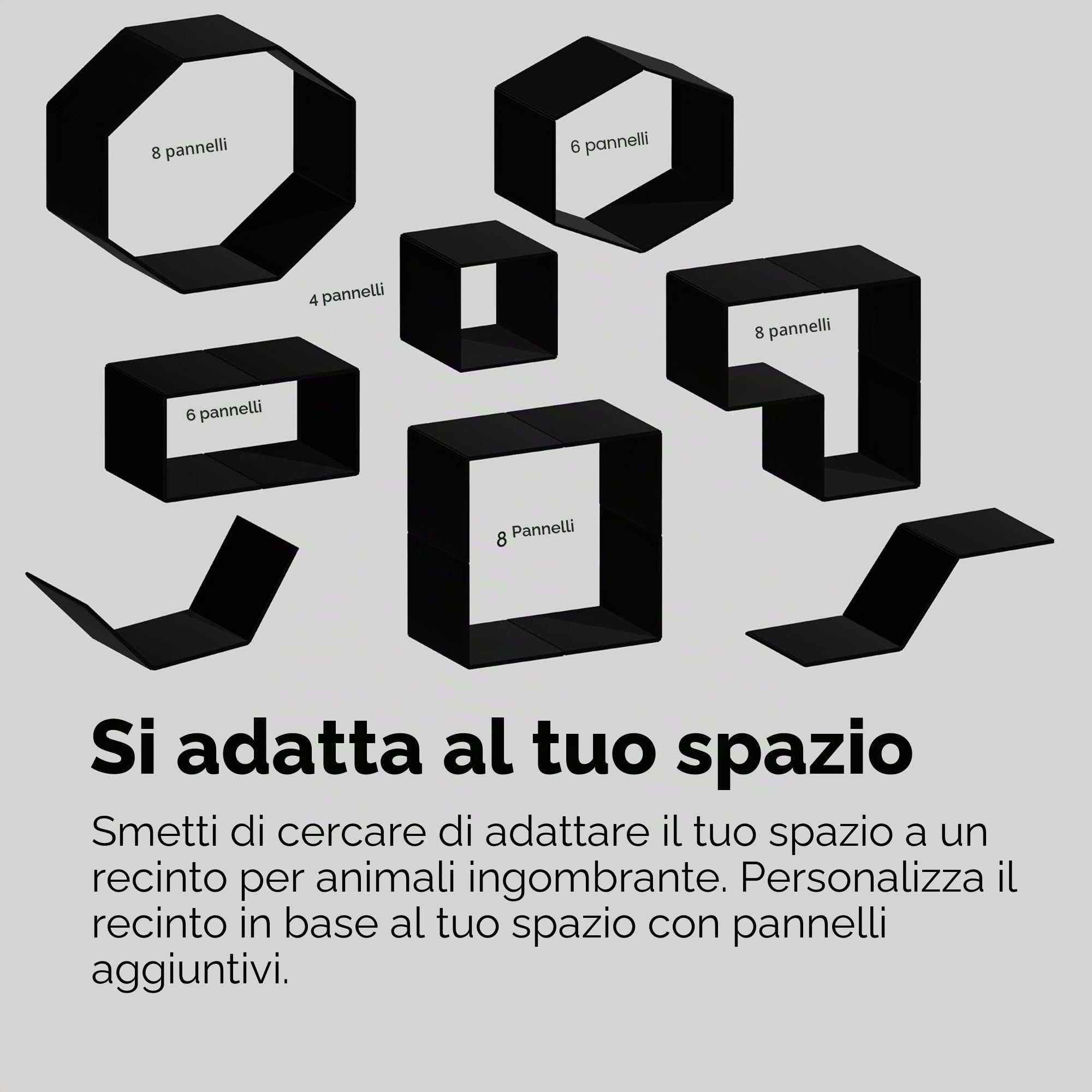 Iris Ohyama Recinto per Cani da Interno con Porta, A60cm, 8 Pannelli, Nero, Plastica, Parco, Per Cucciolo, Gatti, Animali domestici, Interni, Esterni, Gabbia, Cuccia, Canile, CI-608E