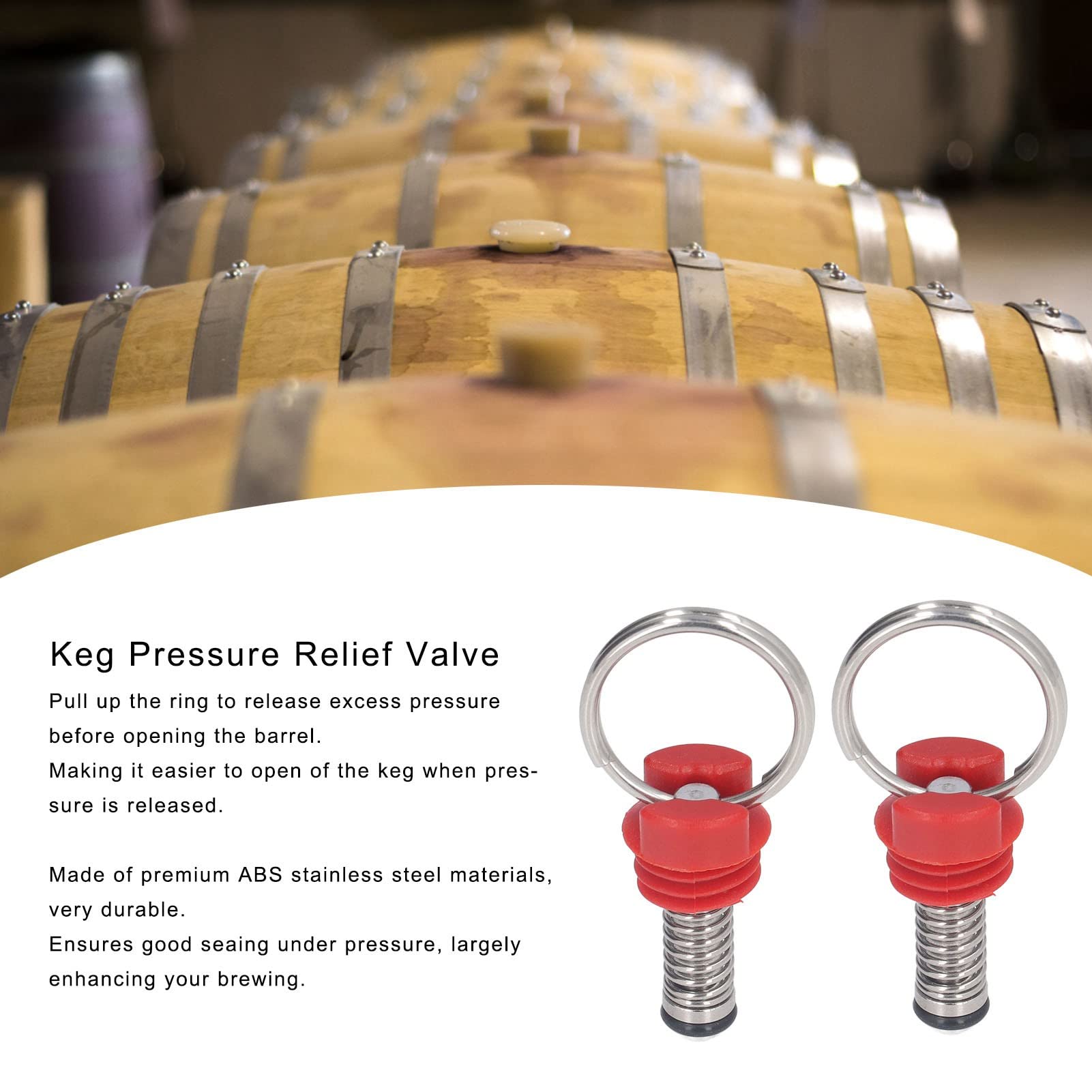 QANYEGN 2Pcs Keg Pressure Relief Valve, Ball Lock Keg Pressure Relief Valve, Stainless Steel Keg Lid Release Valve Kit for Home, Kitchen Use (Red)