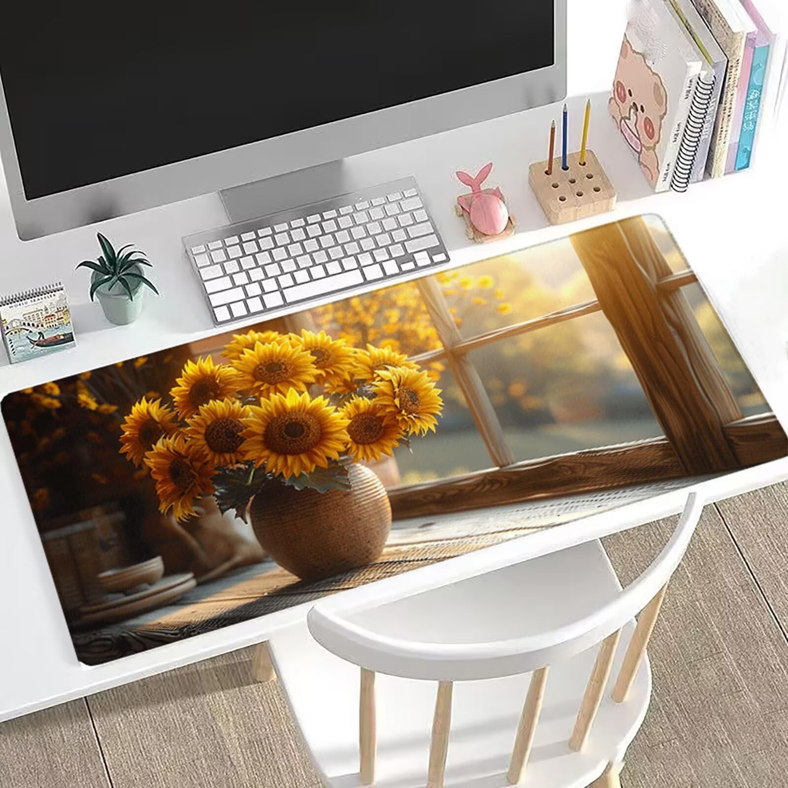 Podkładka pod mysz Słonecznik XXL 1200 x 600 mm Podkładka pod mysz Wazon pod biurko z podstawą antypoślizgową, zwiększona dokładność dla gracza, wodoodporna podkładka pod mysz dla graczy