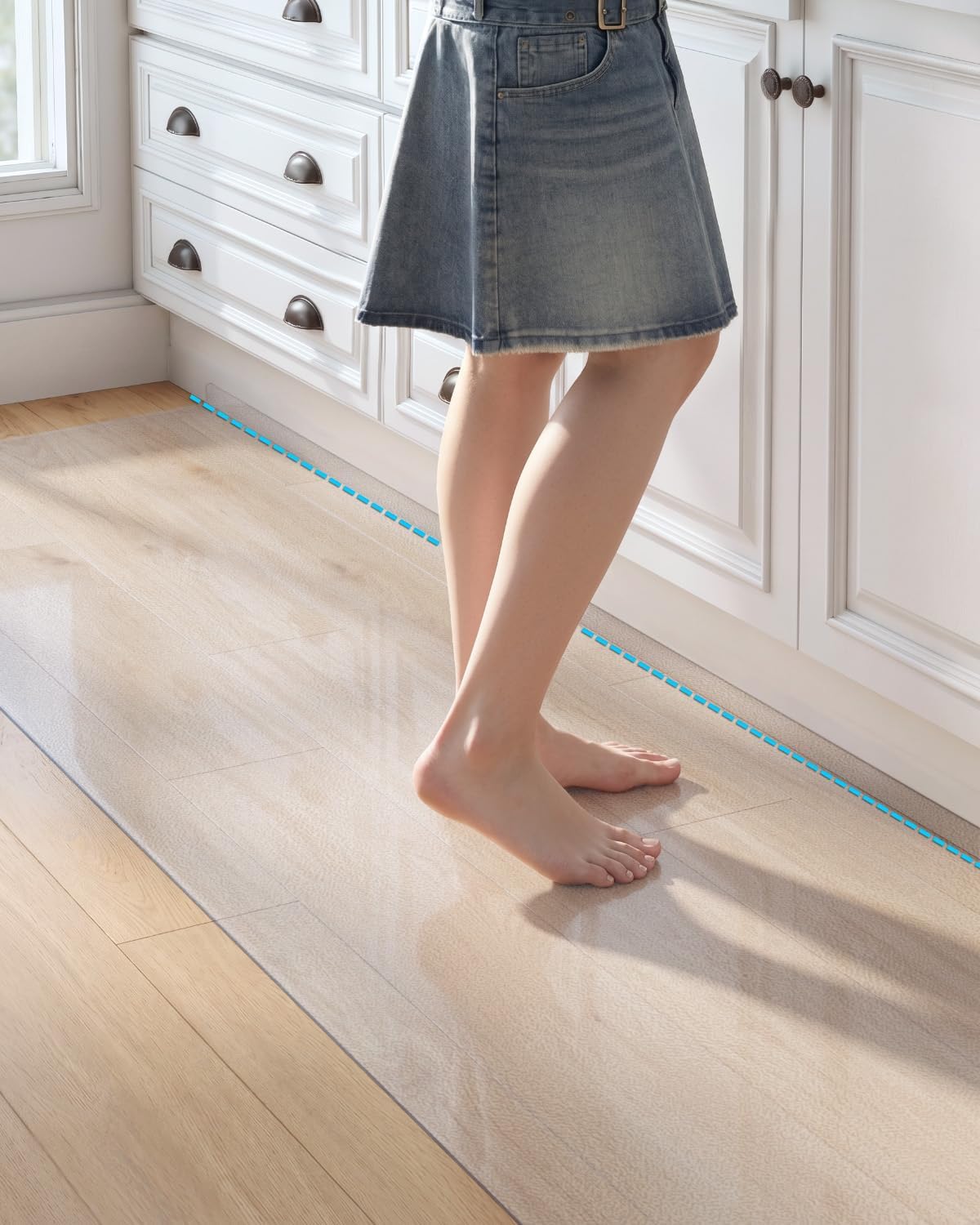 DEXI Plastic Kitchen Runner Rug Ultra Thin 24x60, Vinyl Floor Protector Mat Waterproof, Clear Carpet for Indoor Laundry Hallway Front Sink