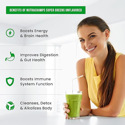 Miniatura 5 de NutraChamps Super Greens Powder Premium Superfood  Más de 20 alimentos integrales vegetales orgánicos  Alfalfa, espirulina, clorella y más  Mezclas