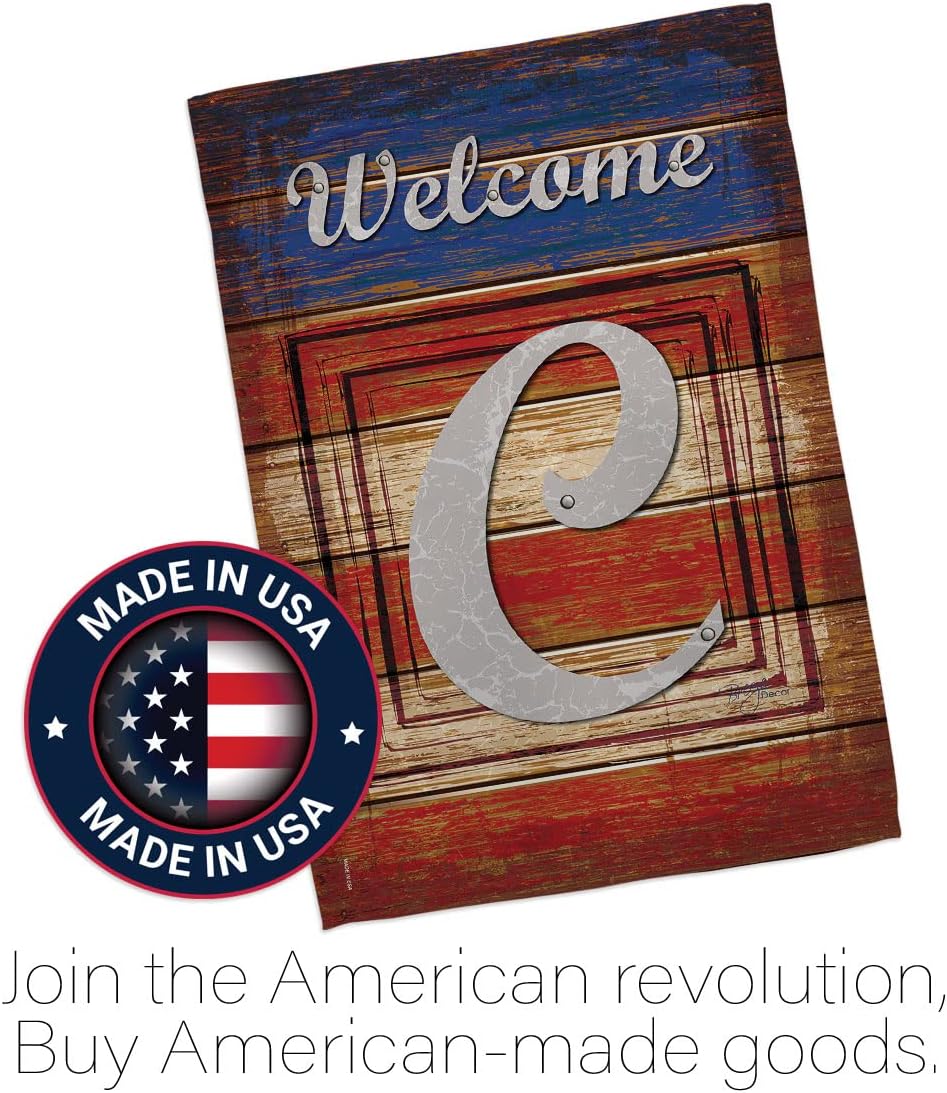 Breeze Decor - Patriotic C Initial Americana - Everyday Patriotic Impressions Decorative Vertical House Flag 28" x 40" Printed In USA