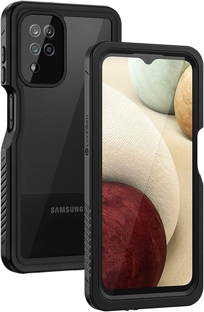Lanhiem for Samsung A12 Case, Galaxy A12 Waterproof Case with Built-in Screen Protector, Full Body Heavy Duty Shockproof Dustproof Protective Clear Cover for Galaxy A12 - Black