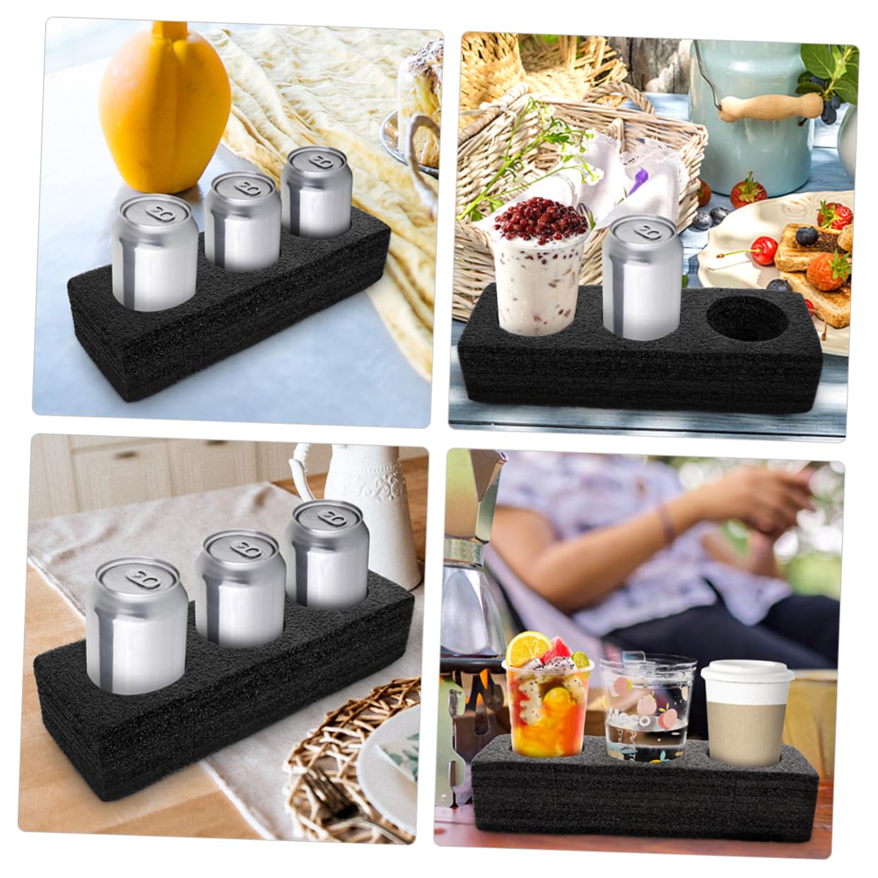 Ciieeo 2 Juegos Posavasos Para Bebidas Vaso Con Tapa Y Porta Tazas De Café Con Ganchos Móviles. Expansor De Portavasos De Coche Dispensador Algodón Perlado Black Reutilizable 3 Piezas * 2