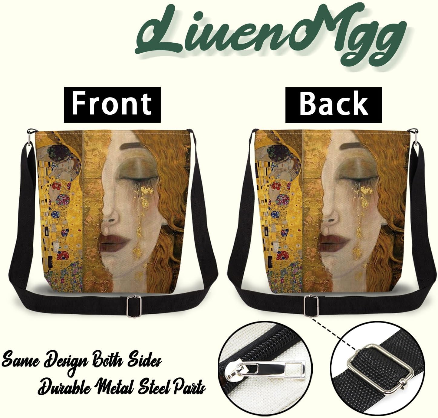 Klimt Painting Crying Lady Double-sided Printed Messenger Bag image 5