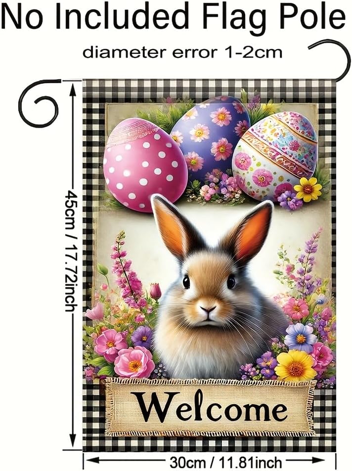 Easter Bunny Welcome Garden Flag 12x18 Inch Double Sided Outdoor Yard Banner Spring Flowers and Colorful Eggs Decor for Porch Patio Lawn Garden - Image 3