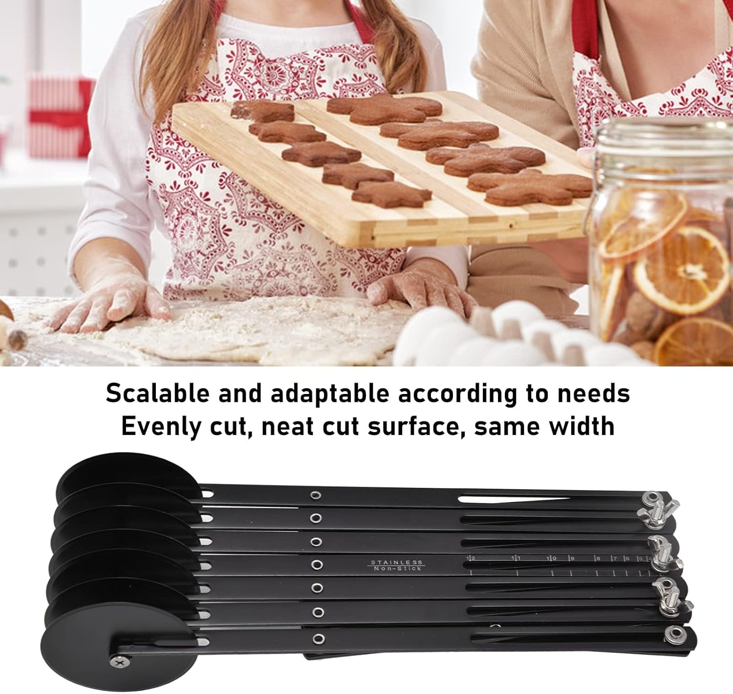 Stainless Steel Dough Knife Expandable Pizza Cutter Multi Wheel Pastry Roller Cutter Durable, for Professional (B-7 rounds)