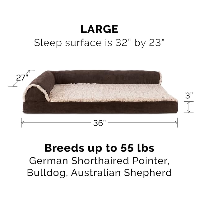 Foto 2 de 8 de Furhaven Large Orthopedic Dog Bed Two-Tone Faux Fur & Suede L Shaped Chaise w/Removable Washable Cover