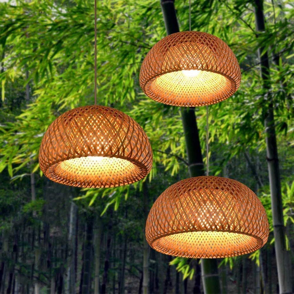 GHY Lampadario A Sospensione Vintage in bambù Naturale Intrecciato Fatta A Mano Rattan Lampada da Soffitto Vimini Regolabile E27 Ristorante Bar Camera da Letto Dell'hotel Soggiorno,Ottone,45cm