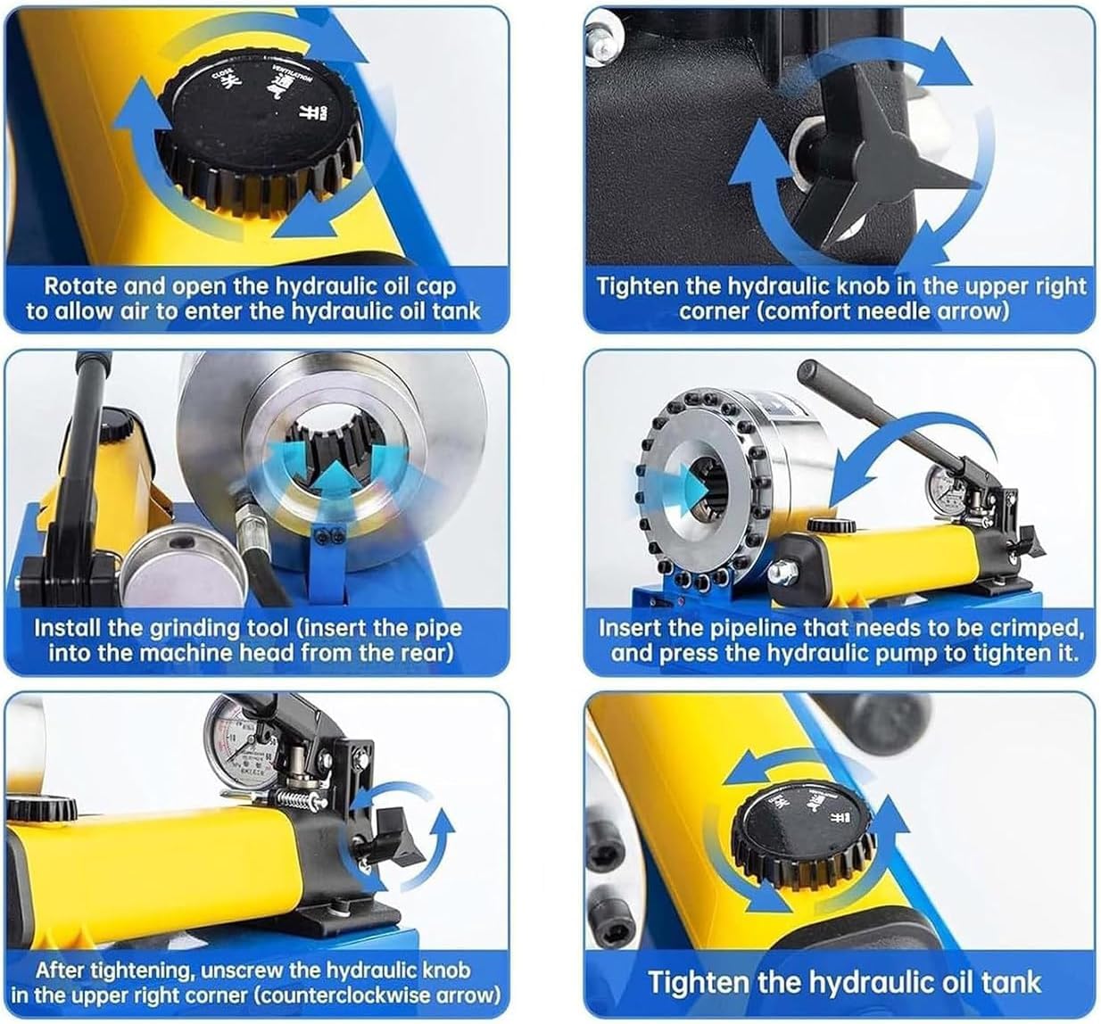 Prasa do zaciskania węży 35MPA, przenośna hydrauliczna prasa do zaciskania węży, zakres zaciskania 6-25 mm, z 7 zestawami matryc, otwór 10-12-16-19-23-27-31 mm, do części motocyklowych/narzędzi roln