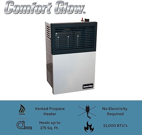Miniatura 4 de Comfort Glow Calentador de pared de gas propano líquido de ventilación directa de 11,000 BTU, mediano, gris