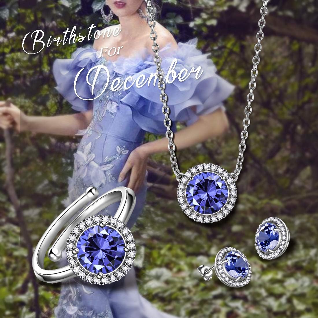 beautlace Birthstone Necklaces/Stud Earrings/Rings/Bracelets/Jewelry Sets Silver Plated Round Shape Birthstone Pendant Jewelry Birthday Gifts for Men and Women