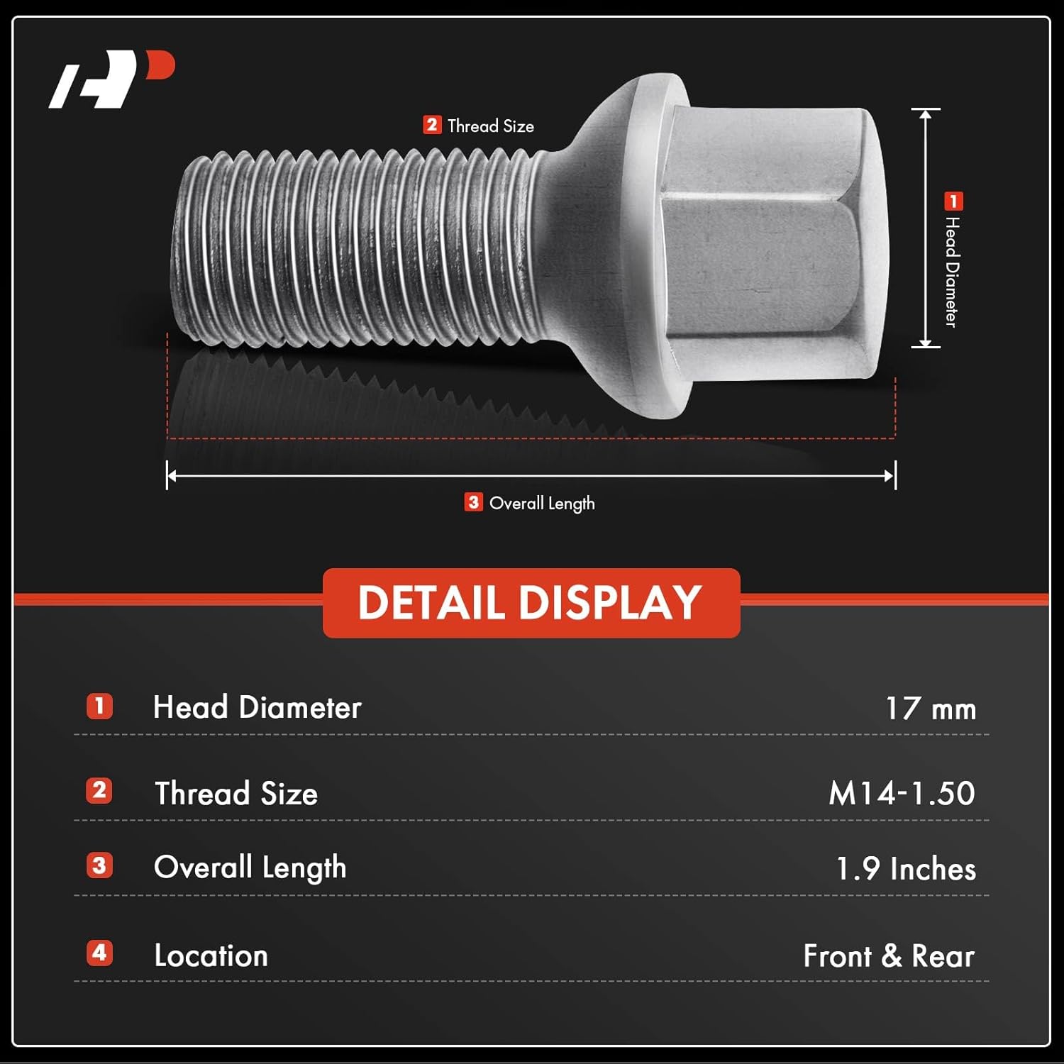 A-Premium M14-1.50 Wheel Studs Compatible with Mercedes-Benz C230 C250 C280 C300 C350 C350e C400 C63 AMG S E200 E250 E300 Front or Rear Side 10-PC Set