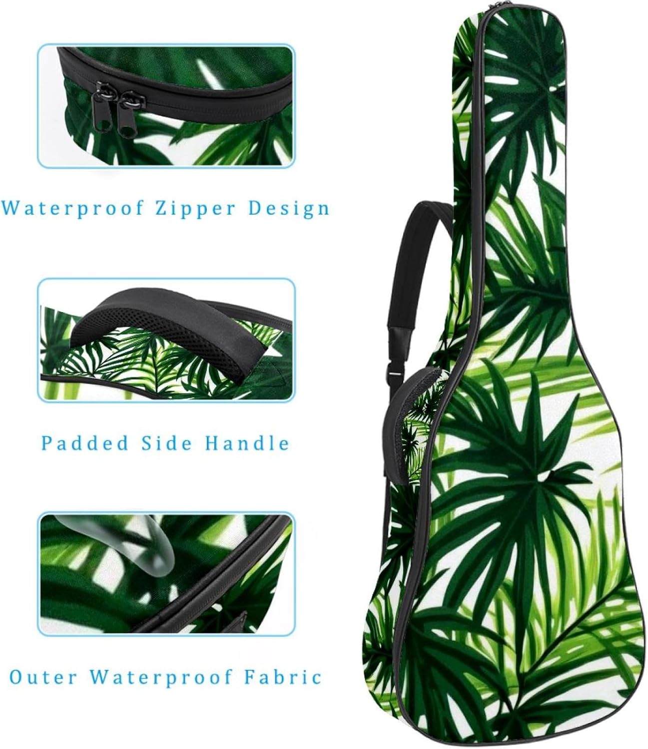 Leaf Guitar Bag 40 41 42 In 2 Pockets Guitar Case Waterproof Guitar Case Resistent Oxford Cloth 0.4 In Extra Thick Sponge Padded for Acoustic Guitar