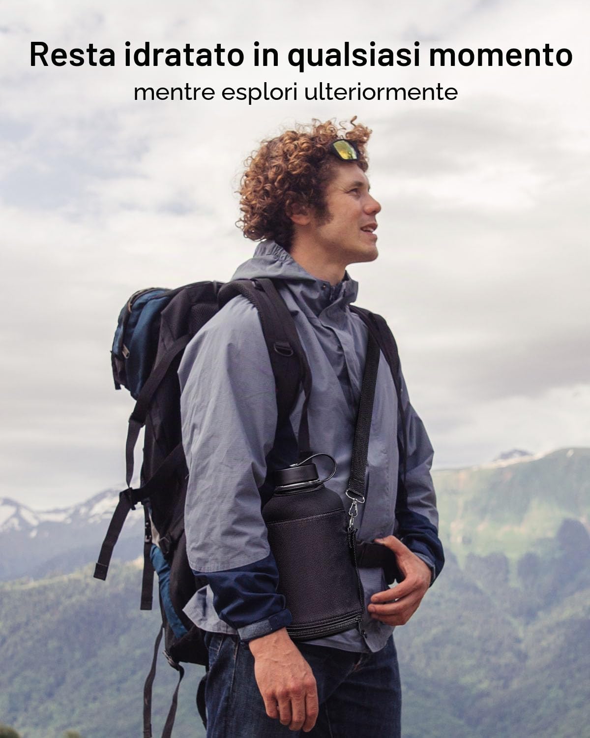 BUZIO Borraccia in acciaio inox 2L, isolamento sottovuoto, 48h freddo, senza BPA, doppia parete, per sport outdoor, escursionismo e ciclismo, Nero