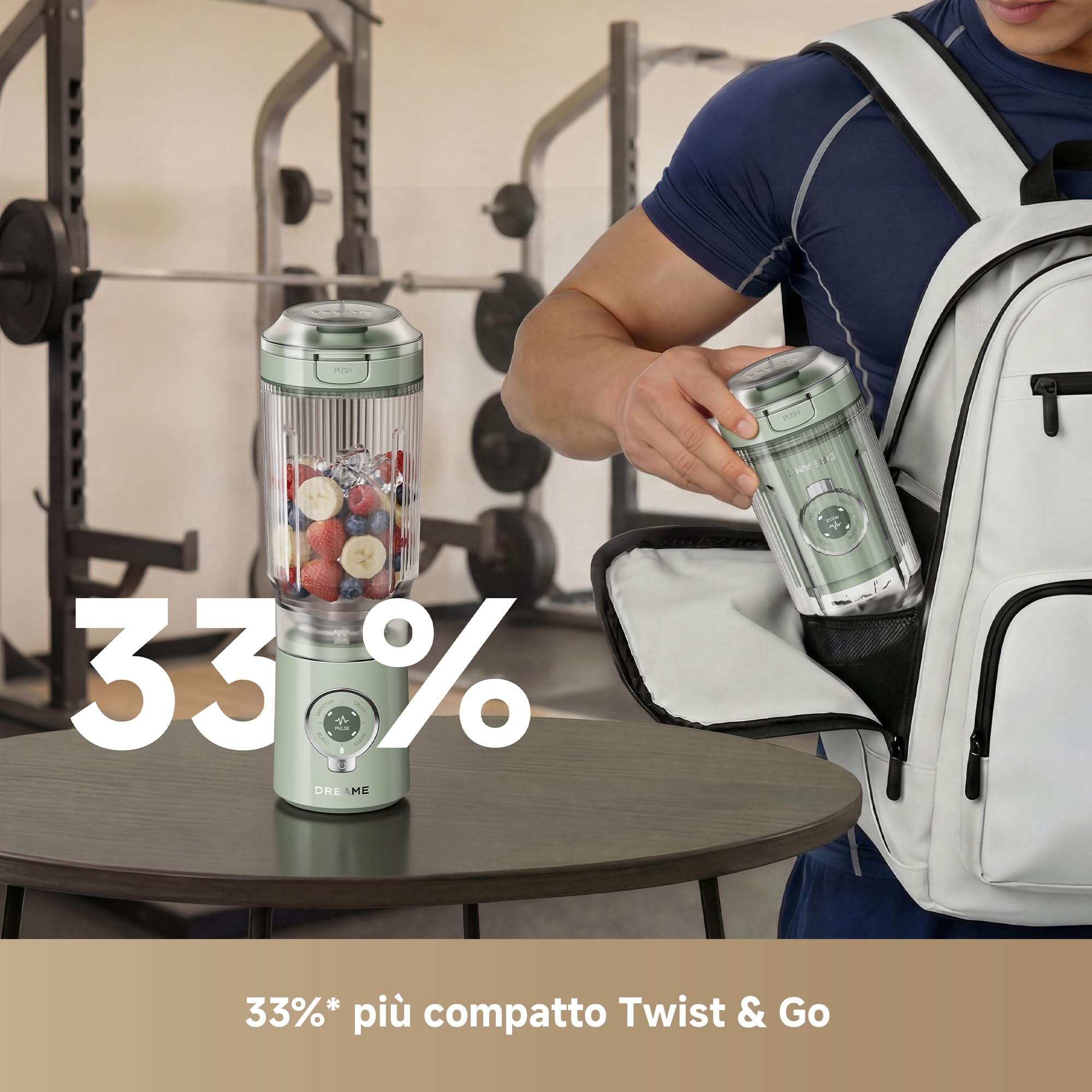 DREAME PortFresh Frullatore Portatile, Base Rimovibile, Ricarica Rapida, Bicchiere 880 ml Senza BPA (Capacità 500 ml), 5 Funzioni Preimpostate, Modalità di Autopulizia, Lavabile in Lavastoviglie,Verde - 4