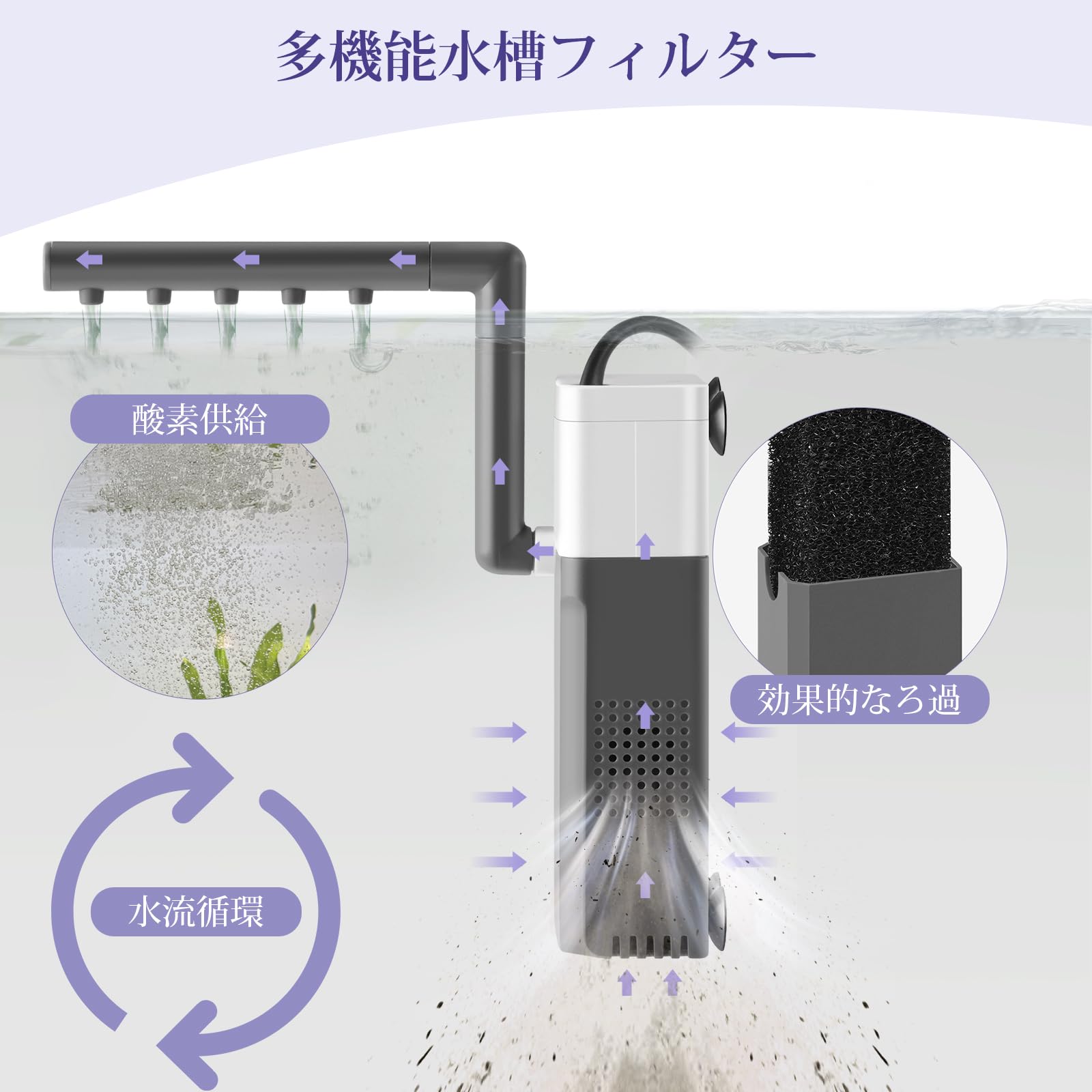 Amazon | FEDOUR 3W 静音ミニ水槽フィルターやさしい水流 エビ・稚魚