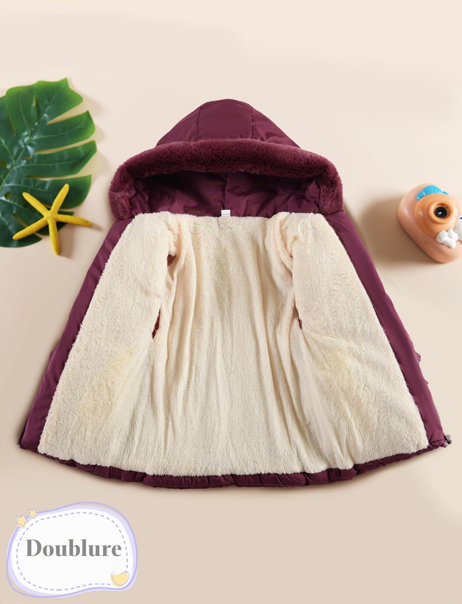 Maeau - Doudoune à Capuche Enfant Fille Parka Manteau Chaud Hiver Veste en Coton Matelassée Fermeture Éclair Manteau Duvet avec Poches Nœud Papillon 1-5 Ans