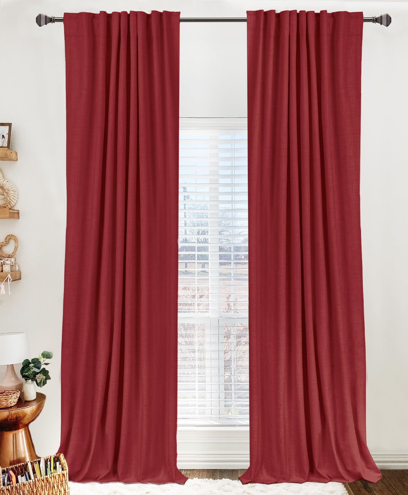 100% Blackout Shield Linen Blackout Curtains for Bedroom 96 Inches Long, Back Tab/Rod Pocket Living Room Drapes, Thermal Insulated Blackout Curtains 2