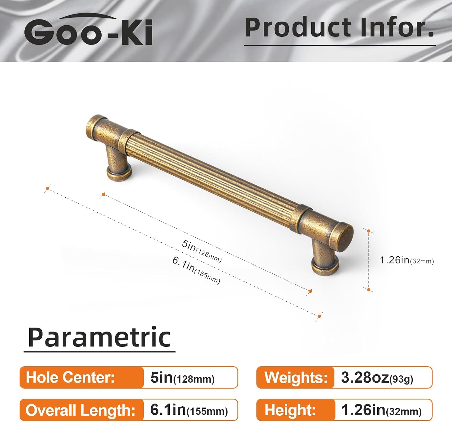 Goo-Ki 6 Pack Stripes Cabinet Pulls Antique Brass Drawer Handles, 5.04 Inch c-c Vintage Brass Dresser Pulls Zinc Alloy & Aluminium Kitchen Cabinet Hardware,3210GT-128
