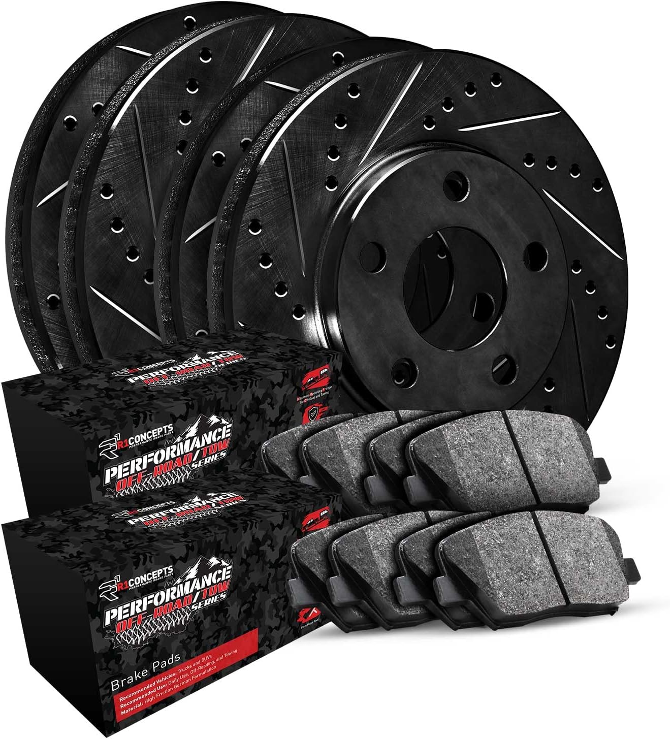 R1 Concepts Front Rear Brakes and Rotors Kit |Front Rear Brake Pads| Brake Rotors and Pads| Performance Off-Road Brake Pads and Rotors WHVN2-67001