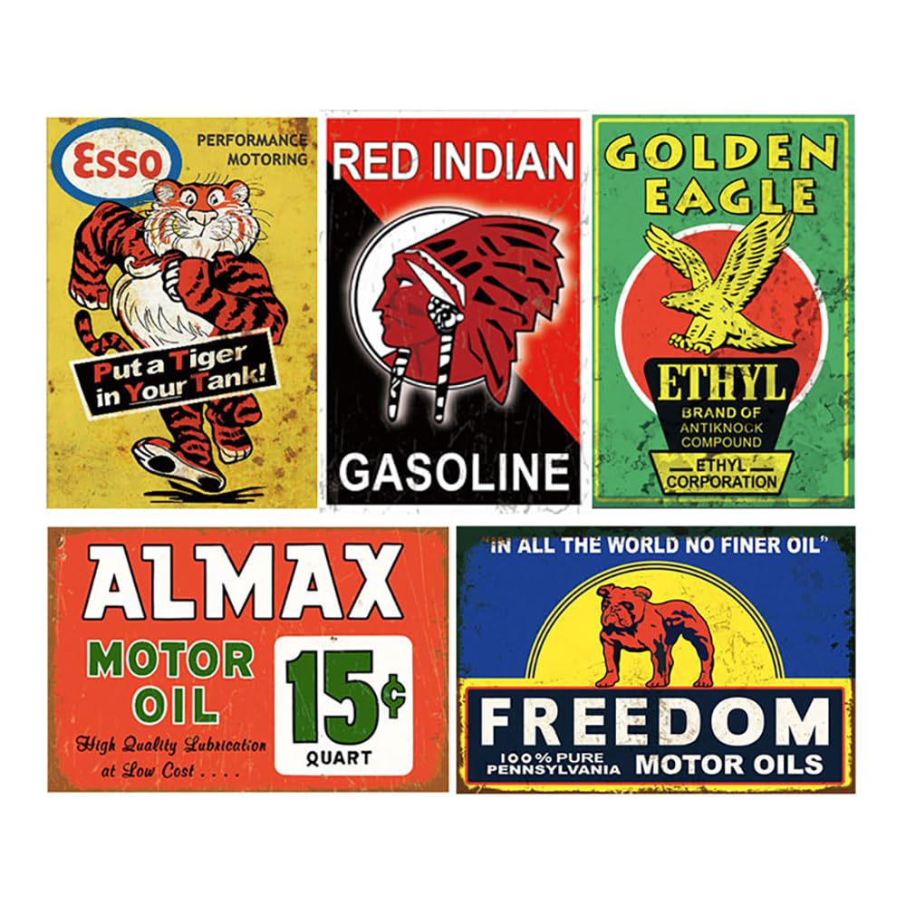 Tin Signs 24 cartelli pubblicitari vintage riprodotti in stile vintage, con annuncio pubblicitario di gasolio, per garage, bar, cucina, 20,3 x 30,5 cm (24 pezzi)
