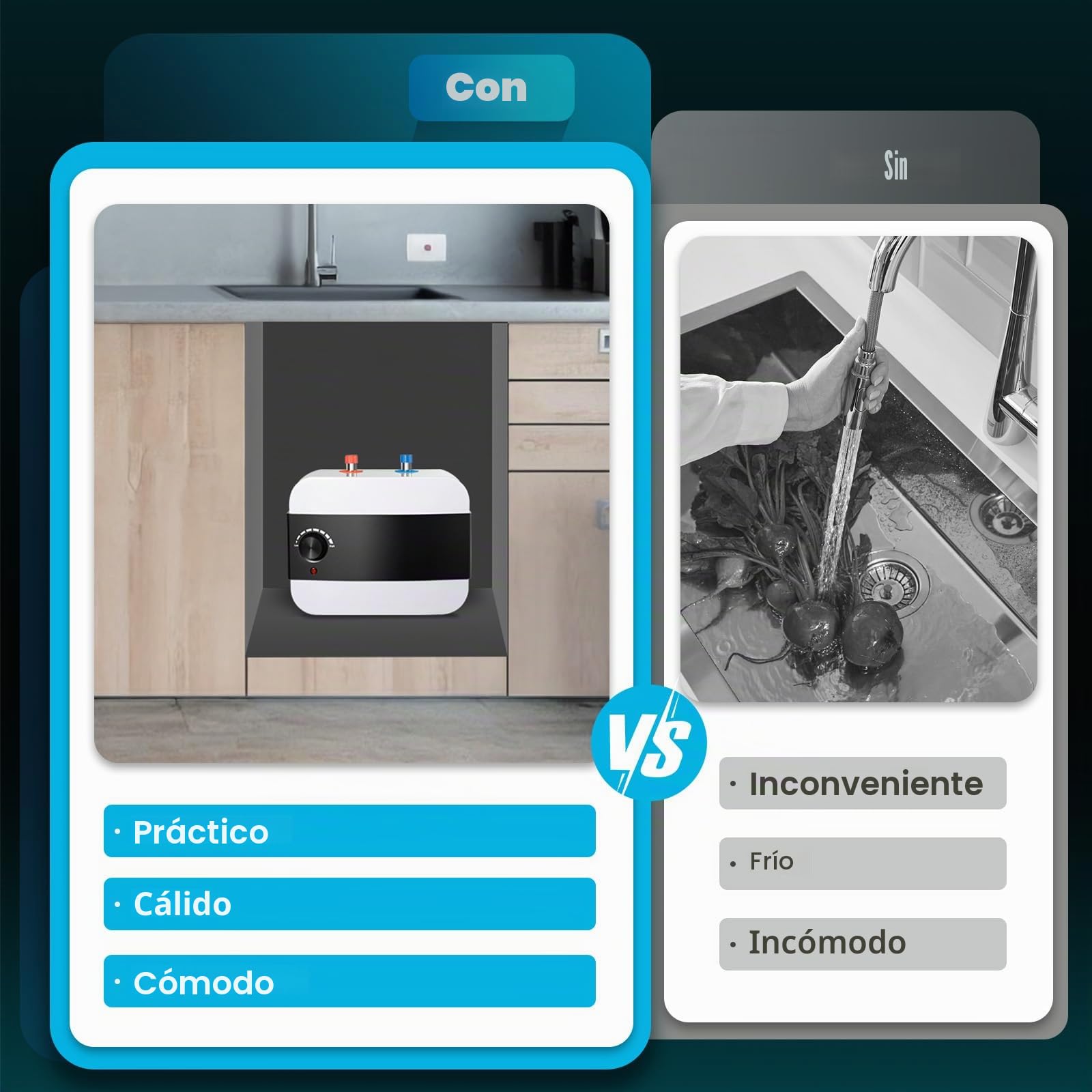 Termo Electrico, 1,5 Kw Calentador de Agua Electrico Instantaneo, Tiempo de calentamiento 8-15 minutos, Rango de ajuste de temperatura 30-65℃, Capacidad 6L, Adecuado para cocinas, baños, etc