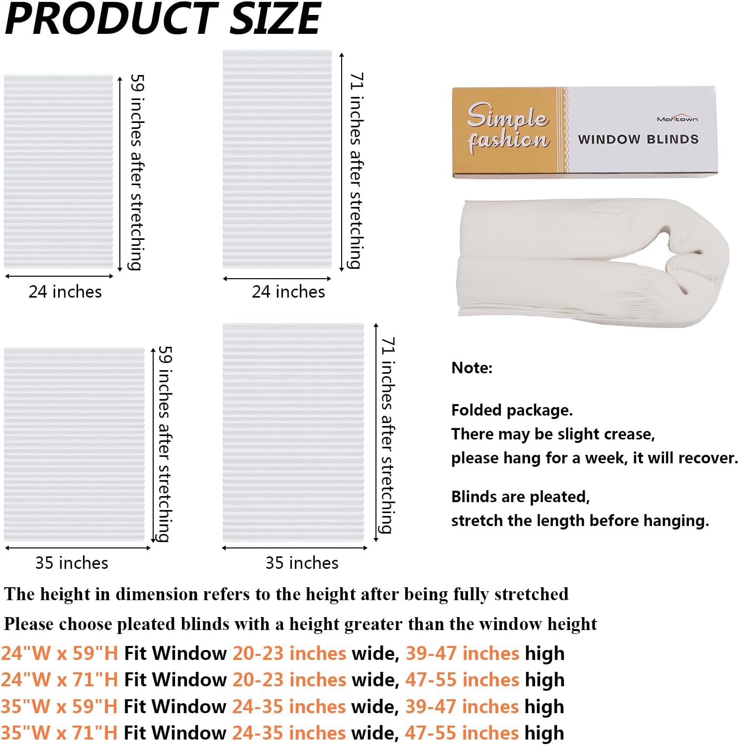 Paper Blinds Temporary Window Blinds Light Filtering No Drill Stick on Cut to Size Cordless Self Adhesive Pleated Shades for Kitchen Bathroom Windows Doors (1, White, WxH 35x59 in)