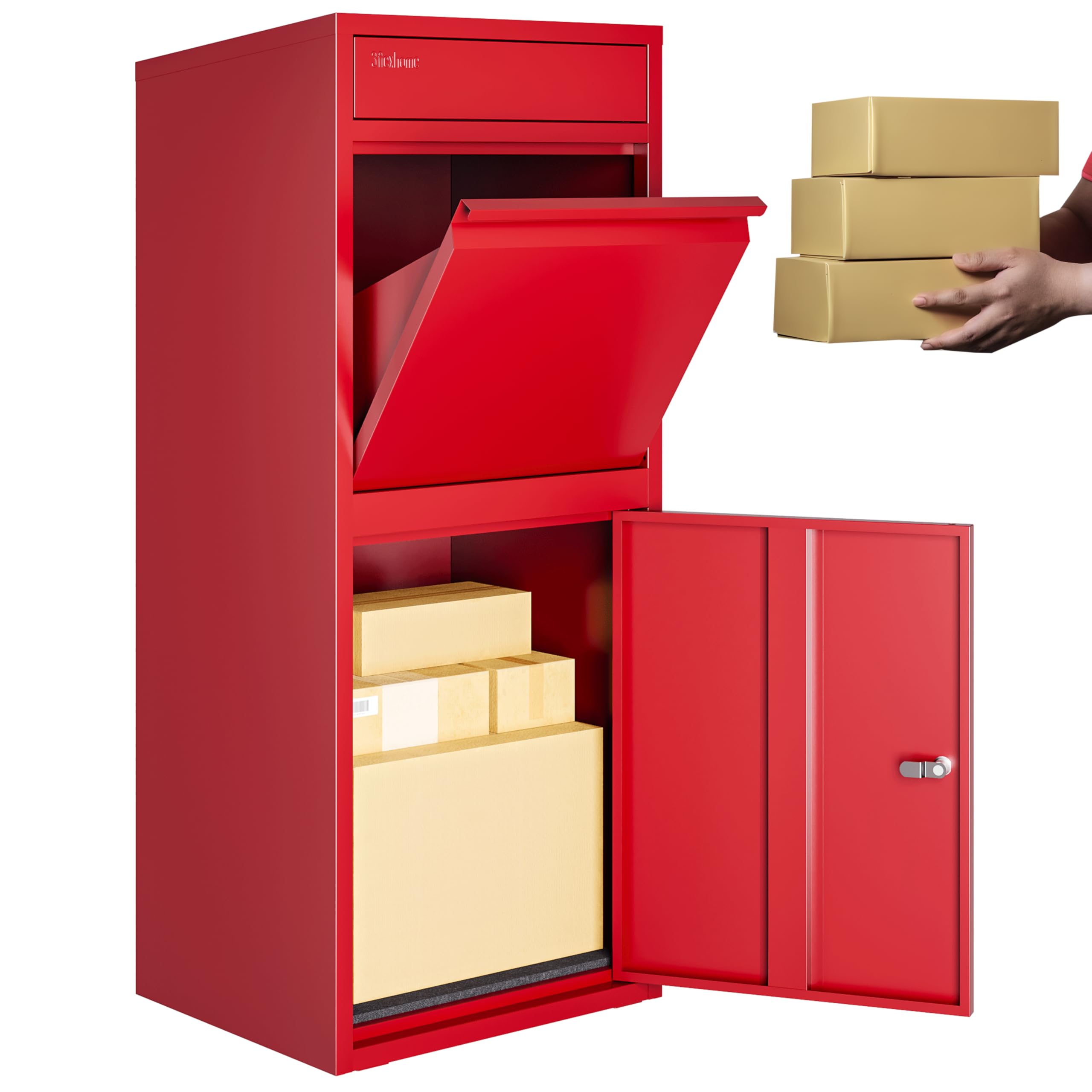 3FlexHome Phoenix Extra Large Parcel Box - Large Parcel Box Outdoor, Delivery Box with Secure Front Access, Durable, Lockable Weatherproof Parcel Drop Box For Multiple Packages (RED)