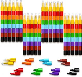Huji Stacking Buildable 8 Colors Crayons Set, Connect Stack and Build Sideways and Up, Favorite Toys Kids Children Party Favors School Supplies Safe Non-Toxic, Easy to Hold (24)