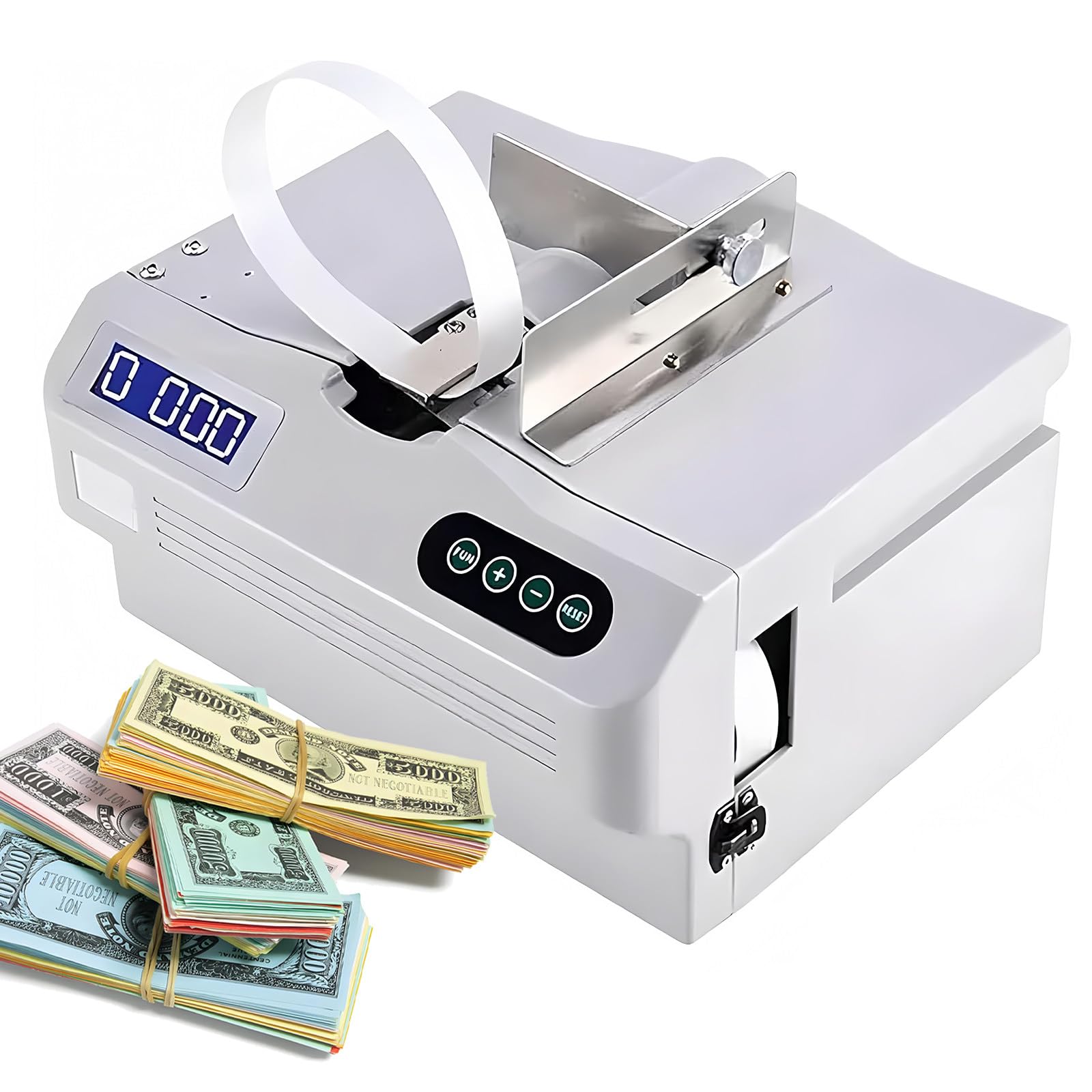 YXYLJOZ Automatic Cash Binding Machine with LCD Screen - 24x/Min, Adjustable Tension & Length, Compatible with 2cm Low/High Temp Tape, 110V Currency Strapping Solution