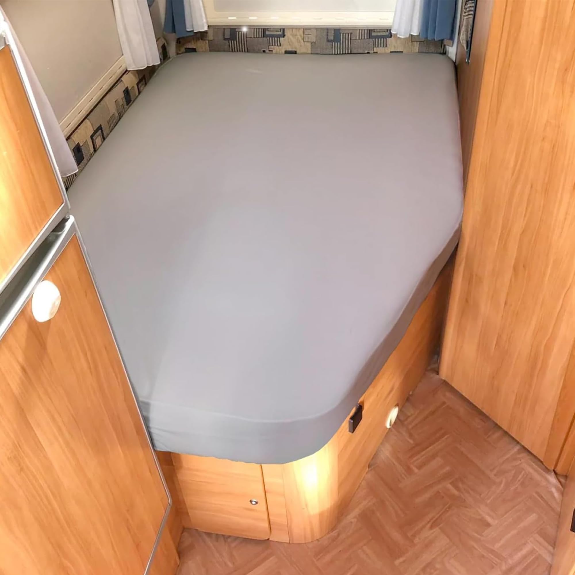 Spannbettlaken Wohnmobil 2er Set - 1 Spannbettlaken Grau + 1 Molton matratzenschoner mit Ecke rechts(125-155cm x 200cm)- Französische Betten - für Wohnwagen Matratze - Oeko-TEX