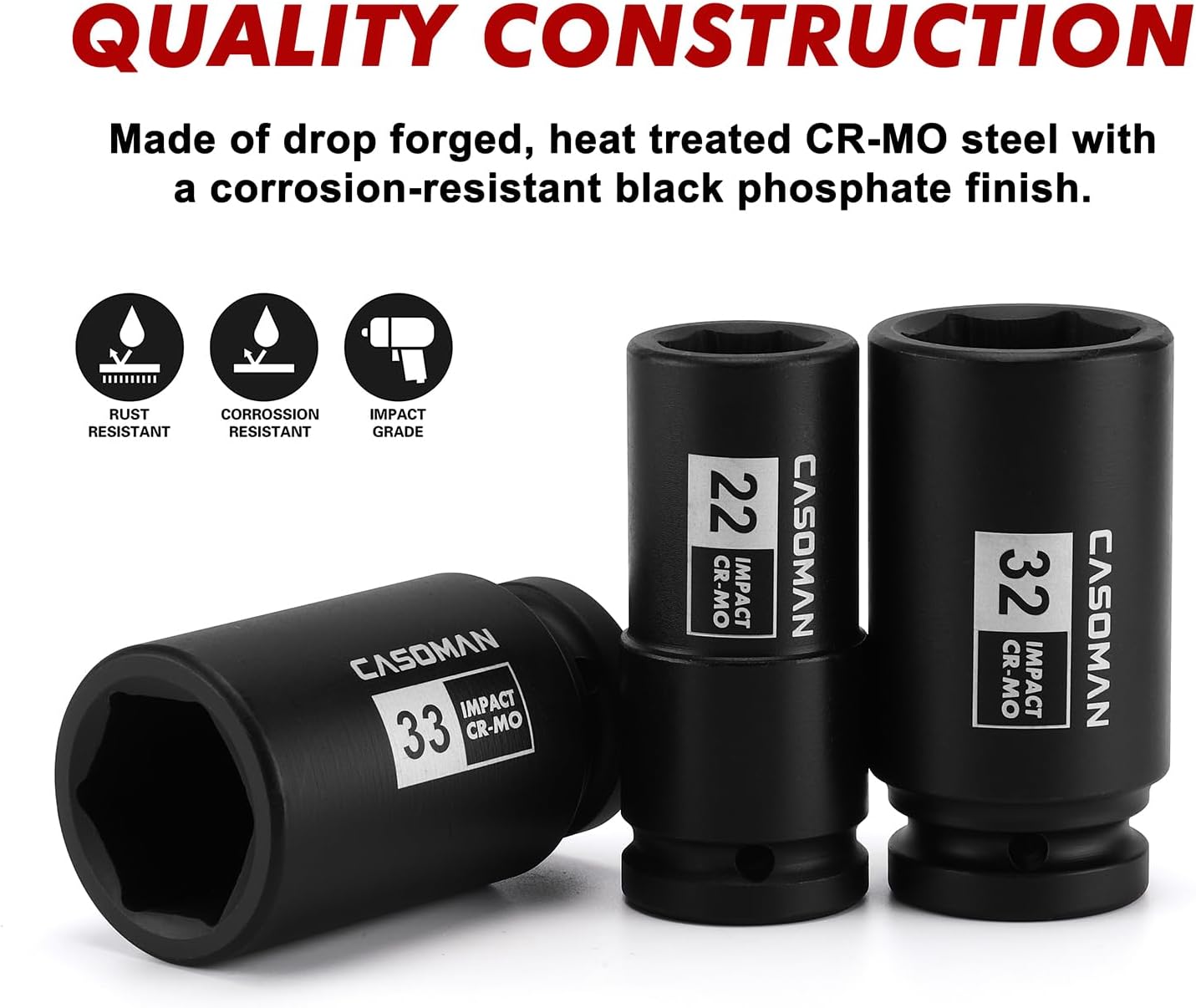 CASOMAN 3/4" Drive Deep Impact Socket Set, 13Piece Jumbo Socket Assortment, Metric(17mm to 41mm), 6-Point, Include 1/2" F to 3/4" M Adapter, CR-MO Steel