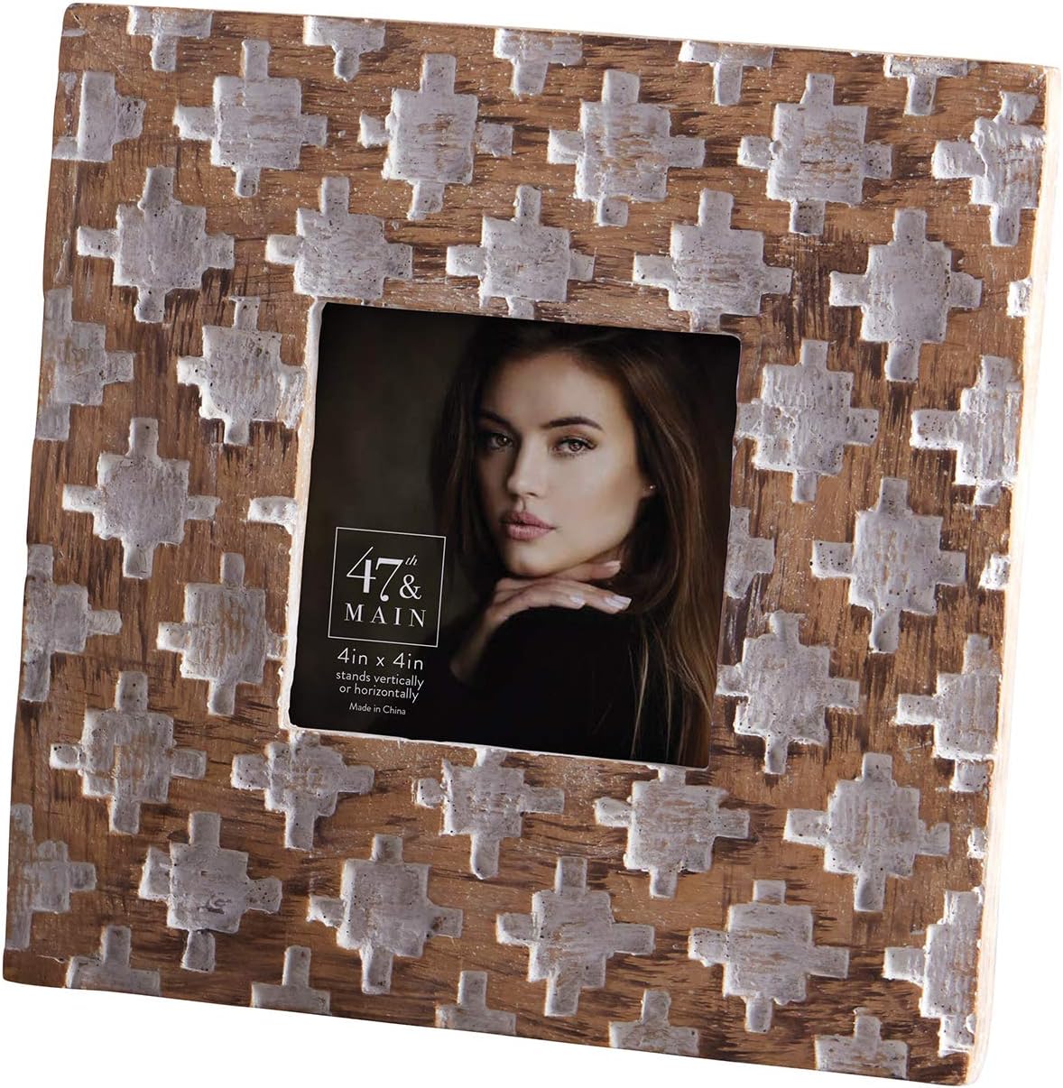 47th & Main Ceramic Tabletop Picture Frame, 4" x 4" Photo, Diamond